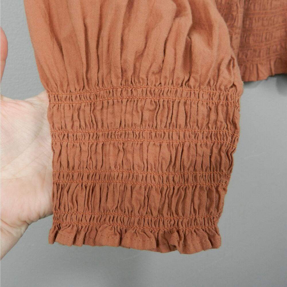 Madewell Lucie Bubble Sleeve Smocked Top Size XL Burnt Umber Style NC843 - Picture 6 of 16